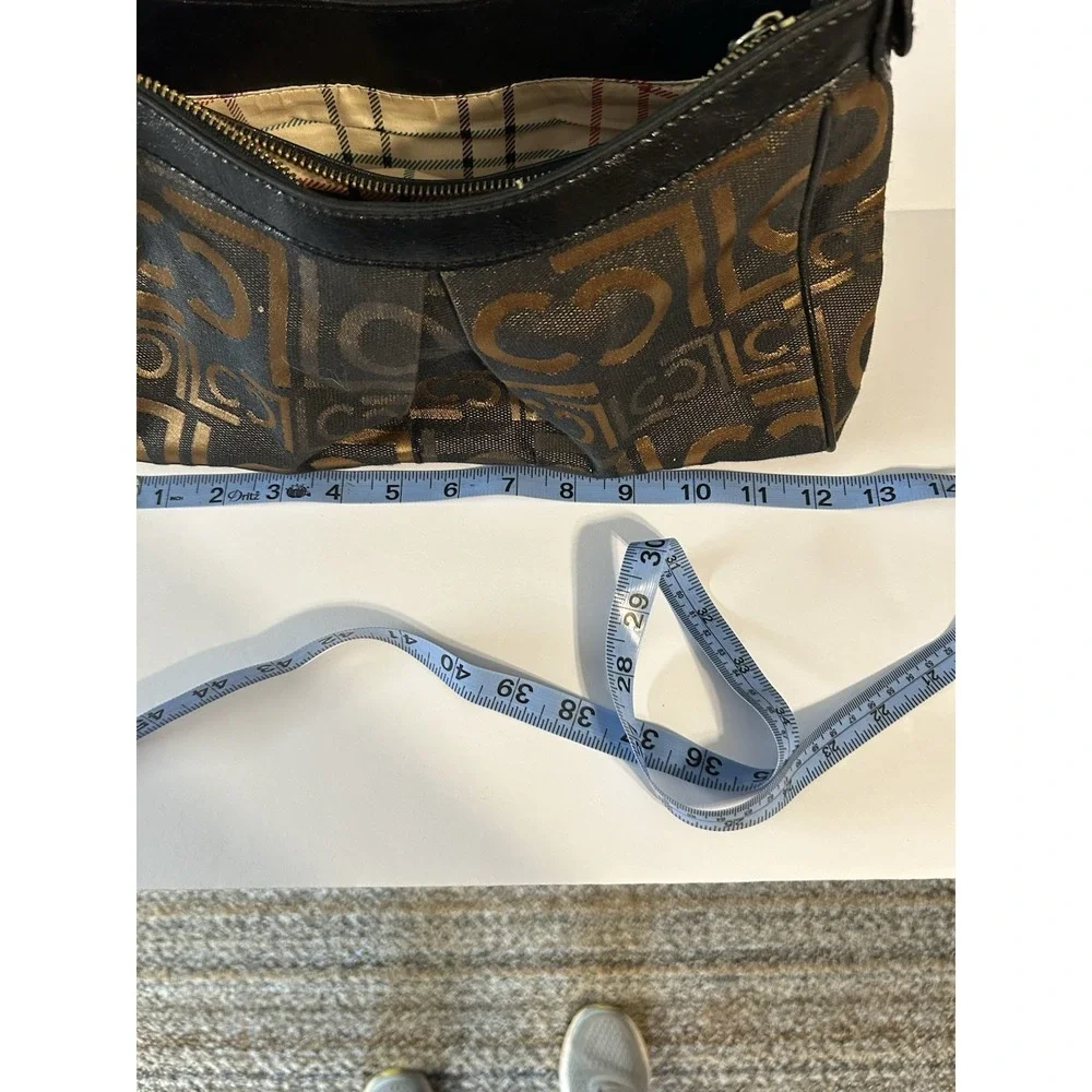 Liz Claiborne Heritage Mosaic Shoulder Bag W‎ Black And Copper w/ Logo Print